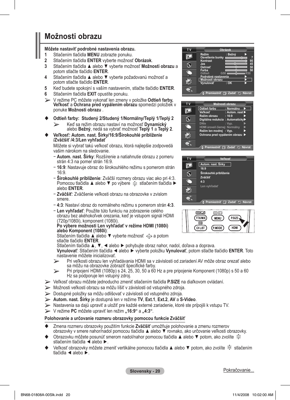 Možnosti obrazu | Samsung PS50A410C1 User Manual | Page 398 / 455