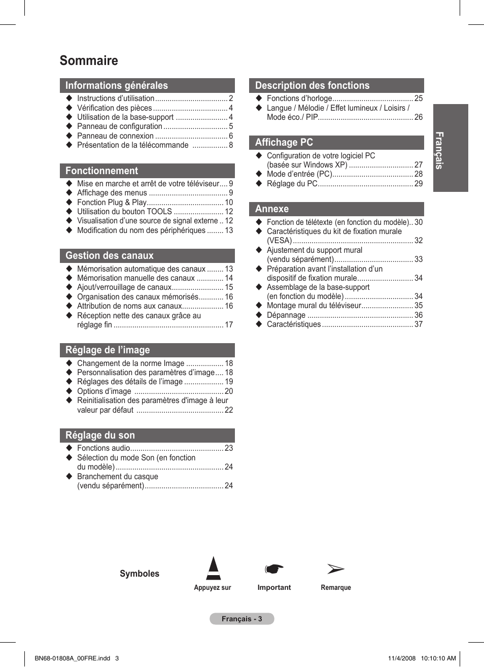 Sommaire | Samsung PS50A410C1 User Manual | Page 40 / 455