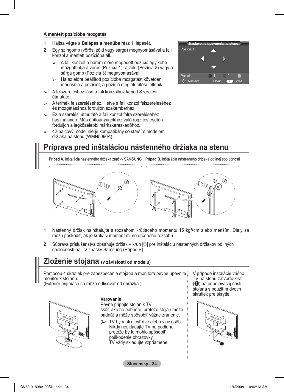 Zloženie stojana | Samsung PS50A410C1 User Manual | Page 412 / 455