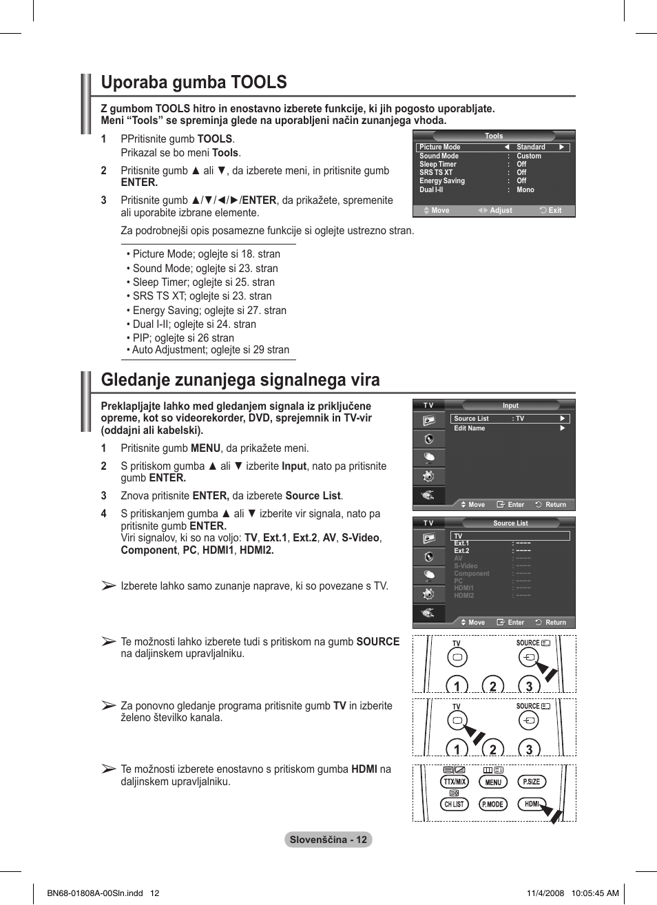 Uporaba gumba tools, Gledanje zunanjega signalnega vira | Samsung PS50A410C1 User Manual | Page 428 / 455