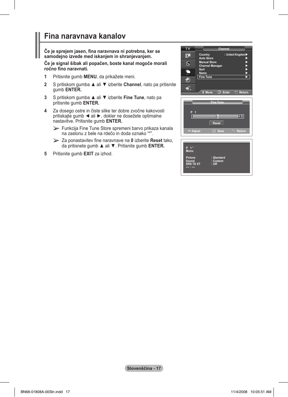 Fina naravnava kanalov | Samsung PS50A410C1 User Manual | Page 433 / 455