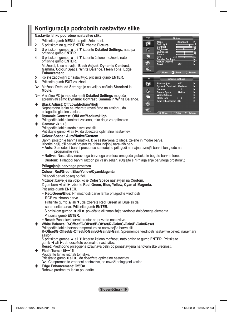 Konfiguracija podrobnih nastavitev slike | Samsung PS50A410C1 User Manual | Page 435 / 455