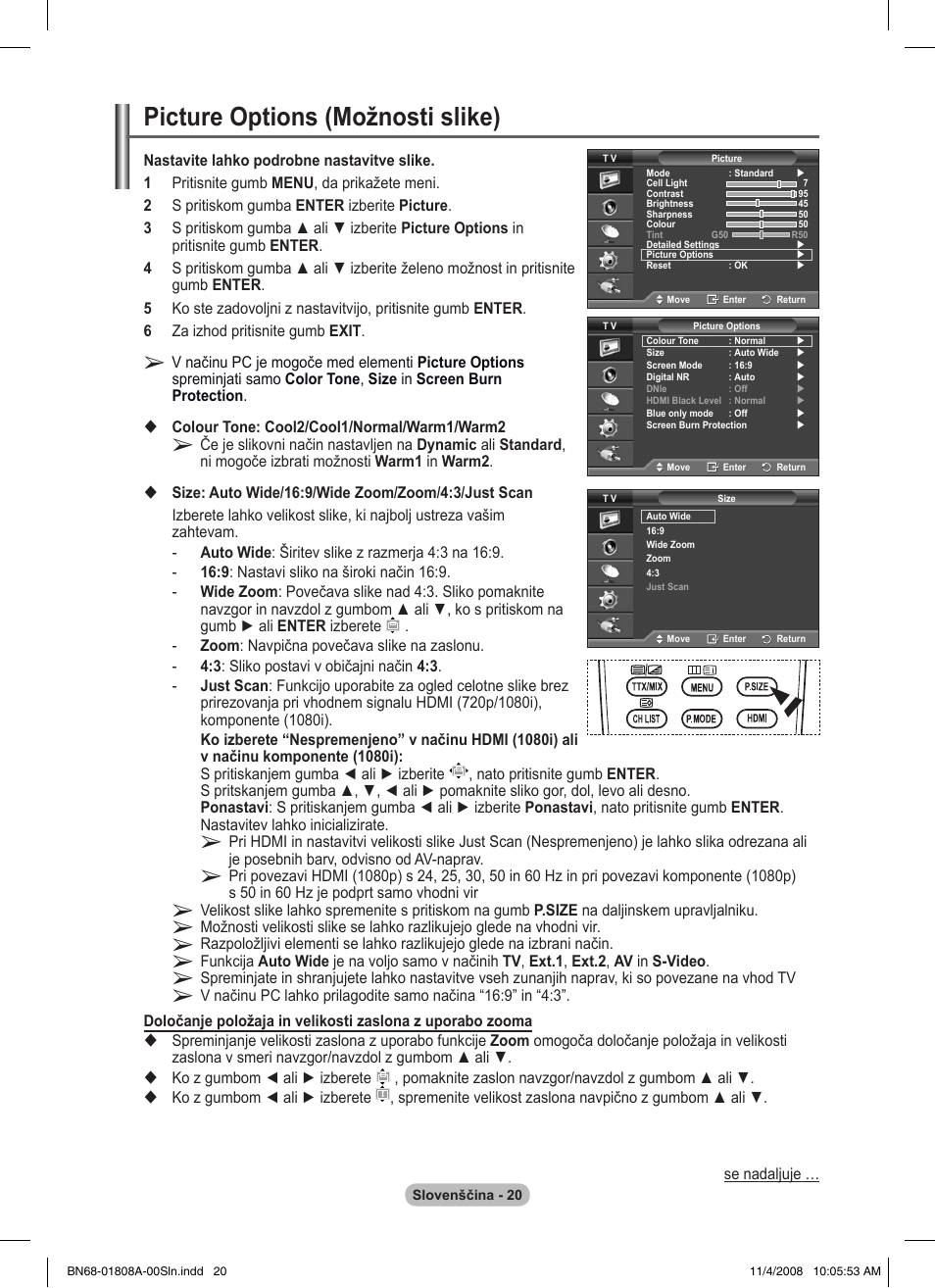 Picture options (možnosti slike) | Samsung PS50A410C1 User Manual | Page 436 / 455