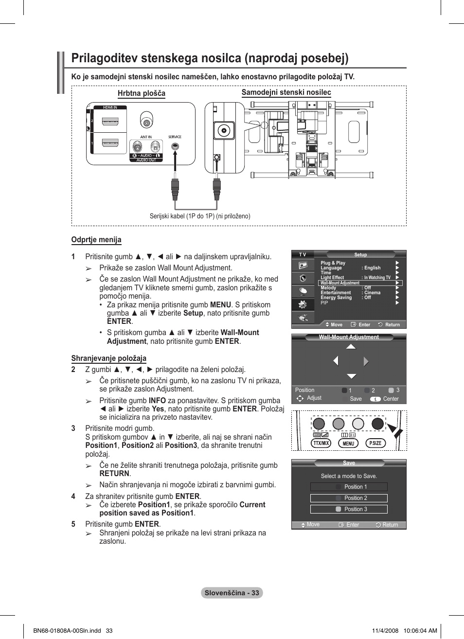 Prilagoditev stenskega nosilca (naprodaj posebej) | Samsung PS50A410C1 User Manual | Page 449 / 455