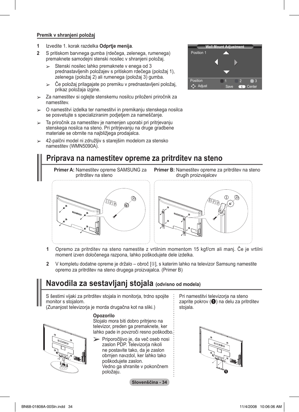 Navodila za sestavljanj stojala | Samsung PS50A410C1 User Manual | Page 450 / 455