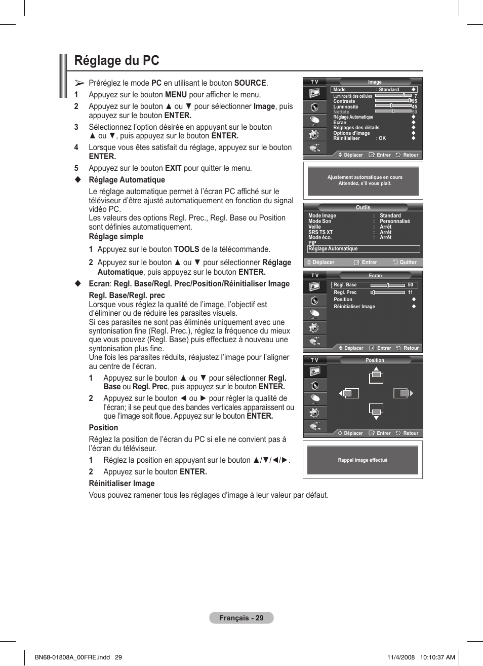 Réglage du pc | Samsung PS50A410C1 User Manual | Page 66 / 455