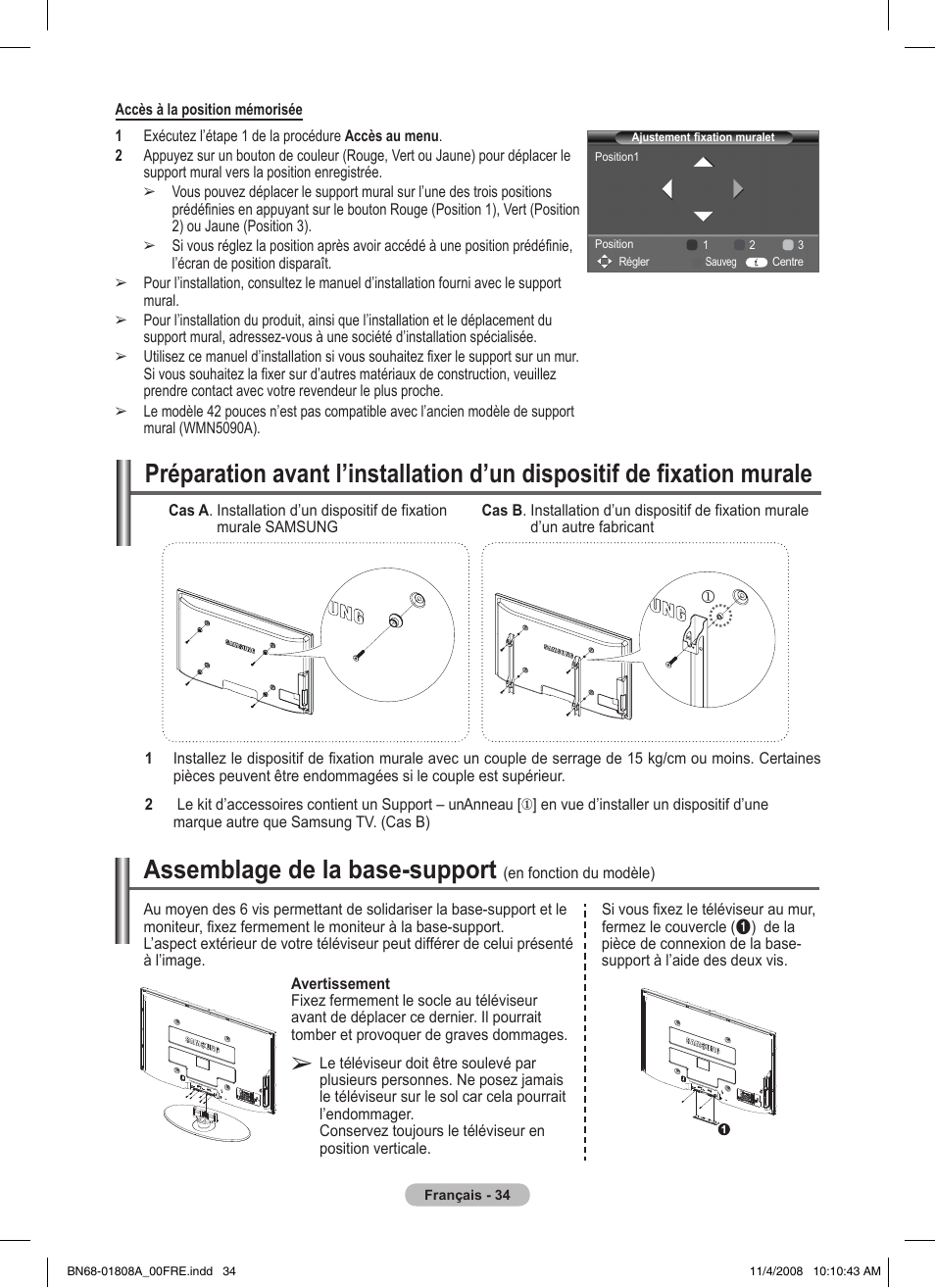 Assemblage de la base-support | Samsung PS50A410C1 User Manual | Page 71 / 455