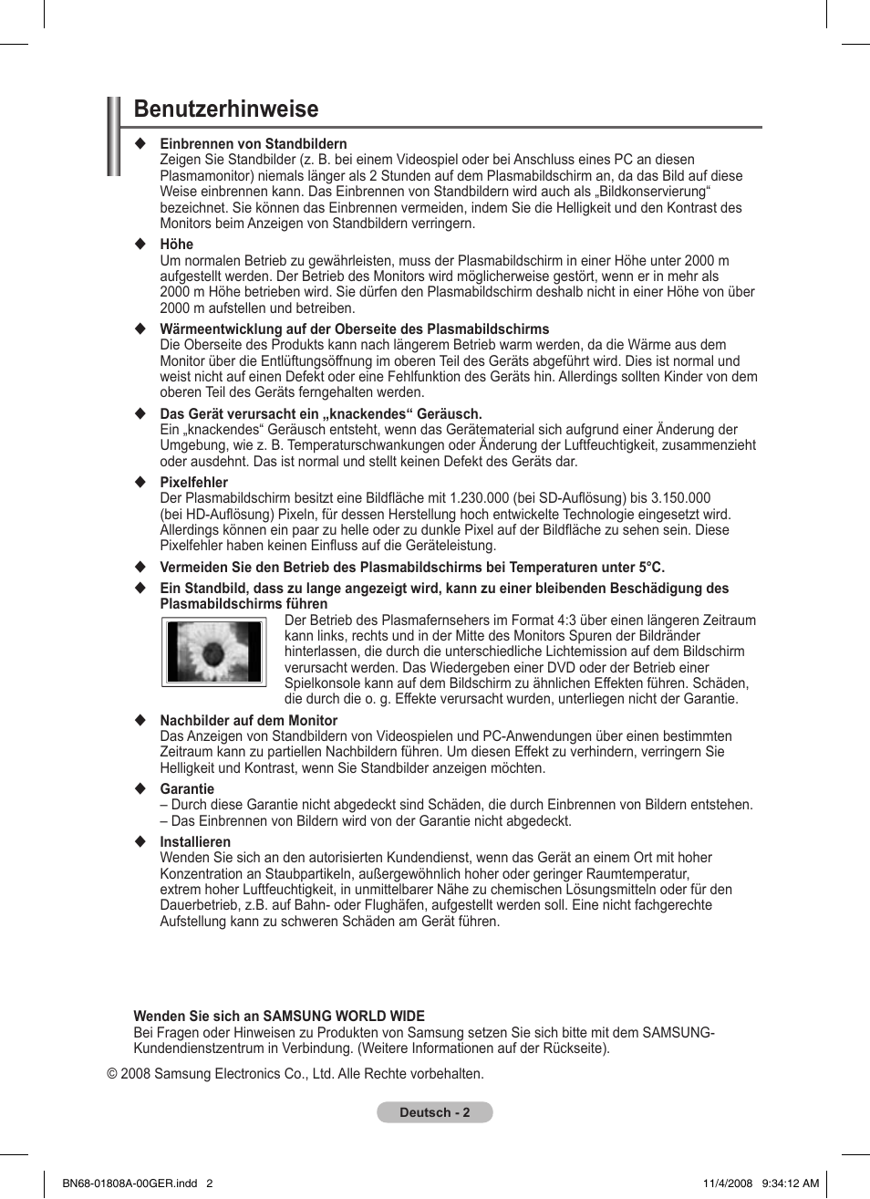 Benutzerhinweise | Samsung PS50A410C1 User Manual | Page 77 / 455