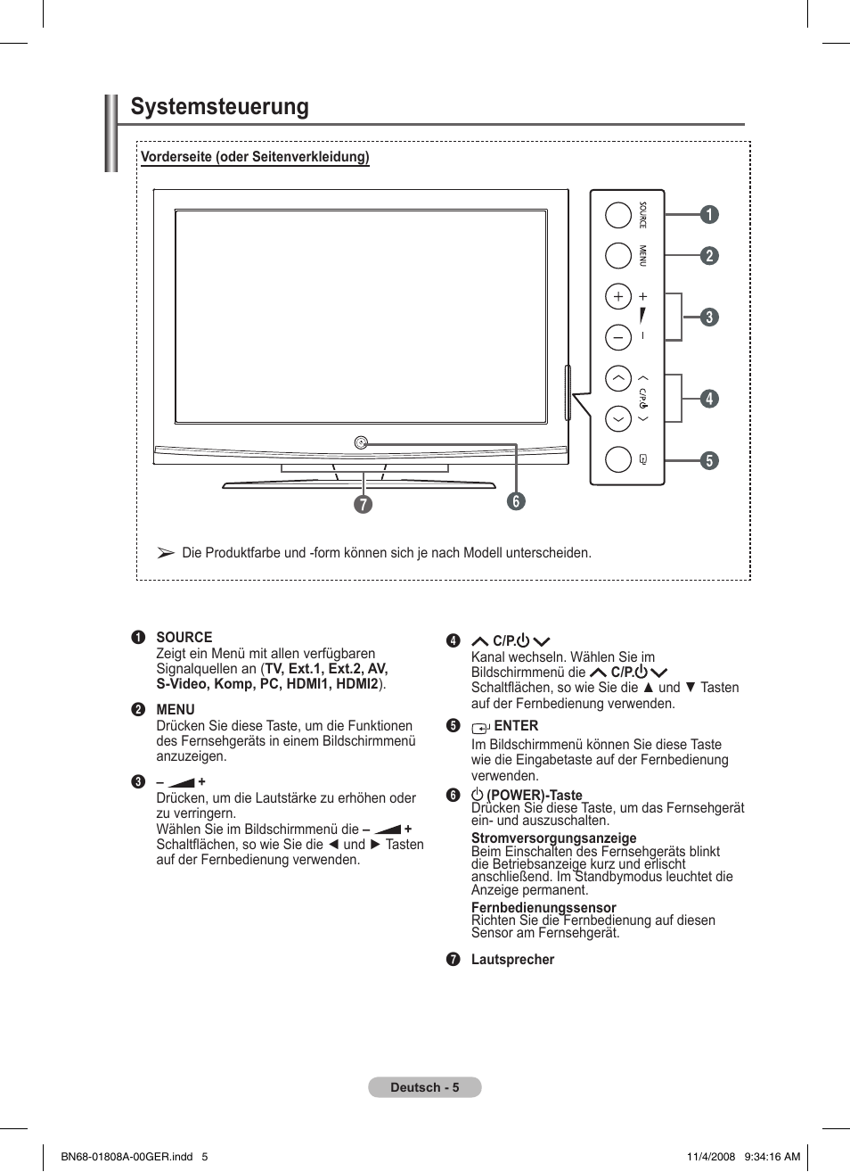 Systemsteuerung | Samsung PS50A410C1 User Manual | Page 80 / 455