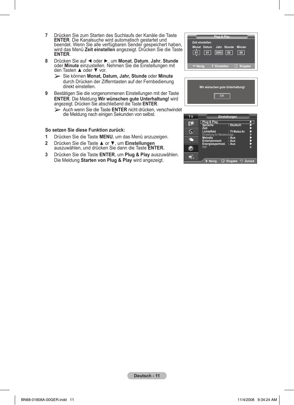 Sie können monat, datum, jahr, stunde oder minute | Samsung PS50A410C1 User Manual | Page 86 / 455