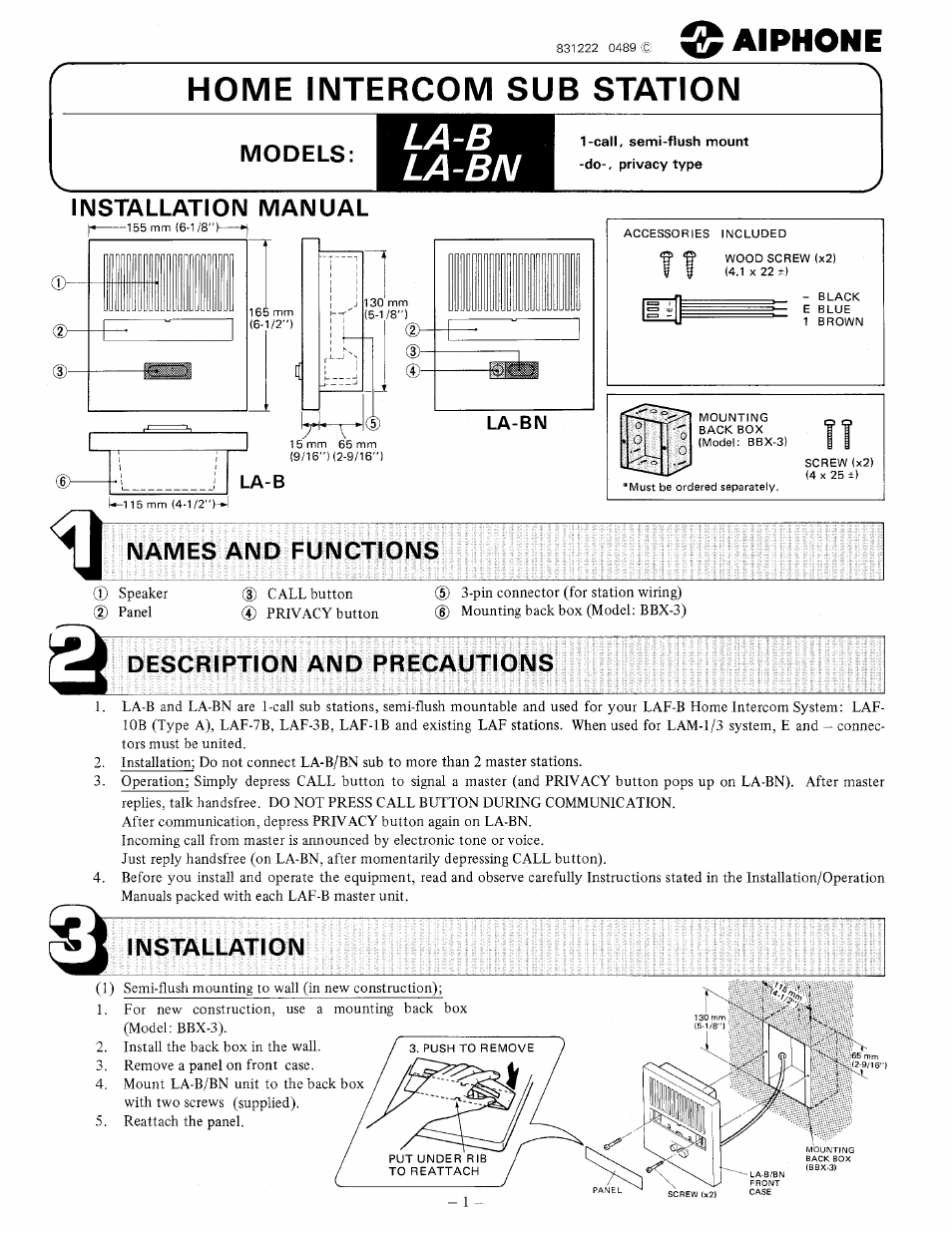 Aiphone LA-B User Manual | 2 pages
