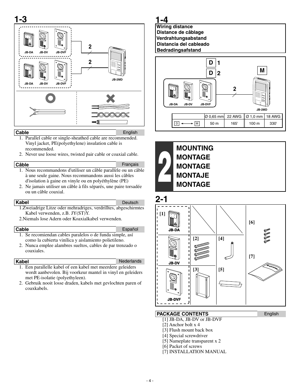 Mounting montage montage montaje montage | Aiphone JB-DVF User Manual | Page 4 / 8