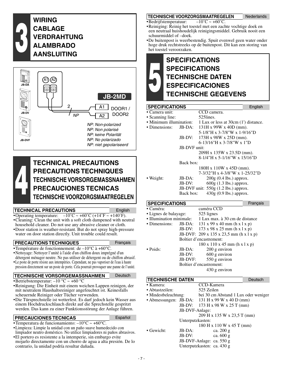 Aiphone JB-DVF User Manual | Page 7 / 8