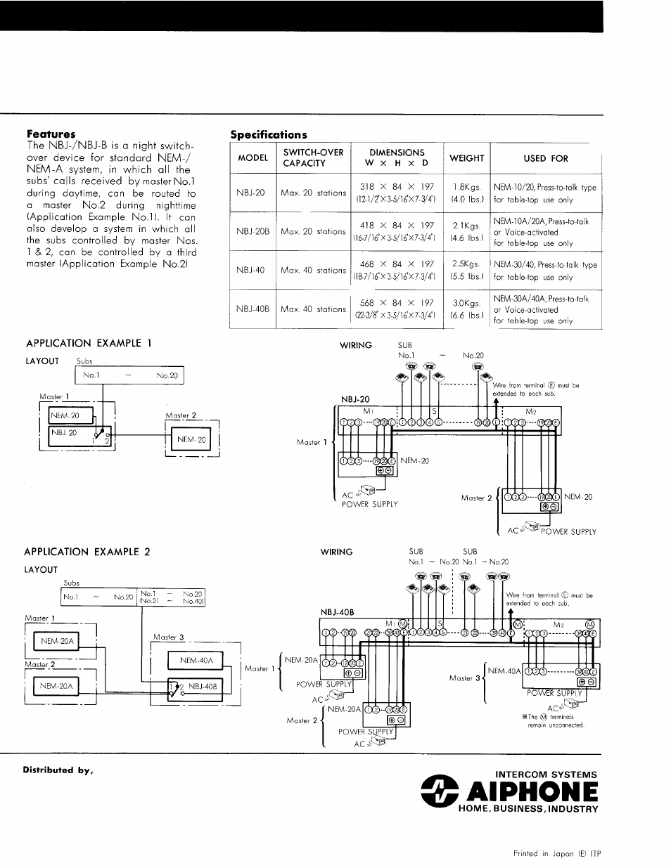 0 alphone, Features, Specifications | Aiphone NBJ-40B User Manual | Page 2 / 2