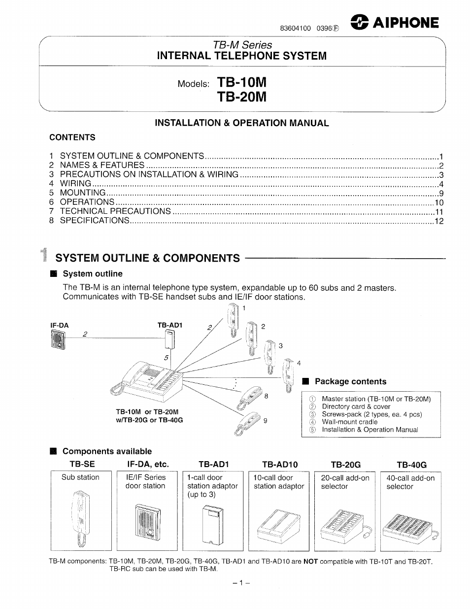 Aiphone TB-10M User Manual | 12 pages