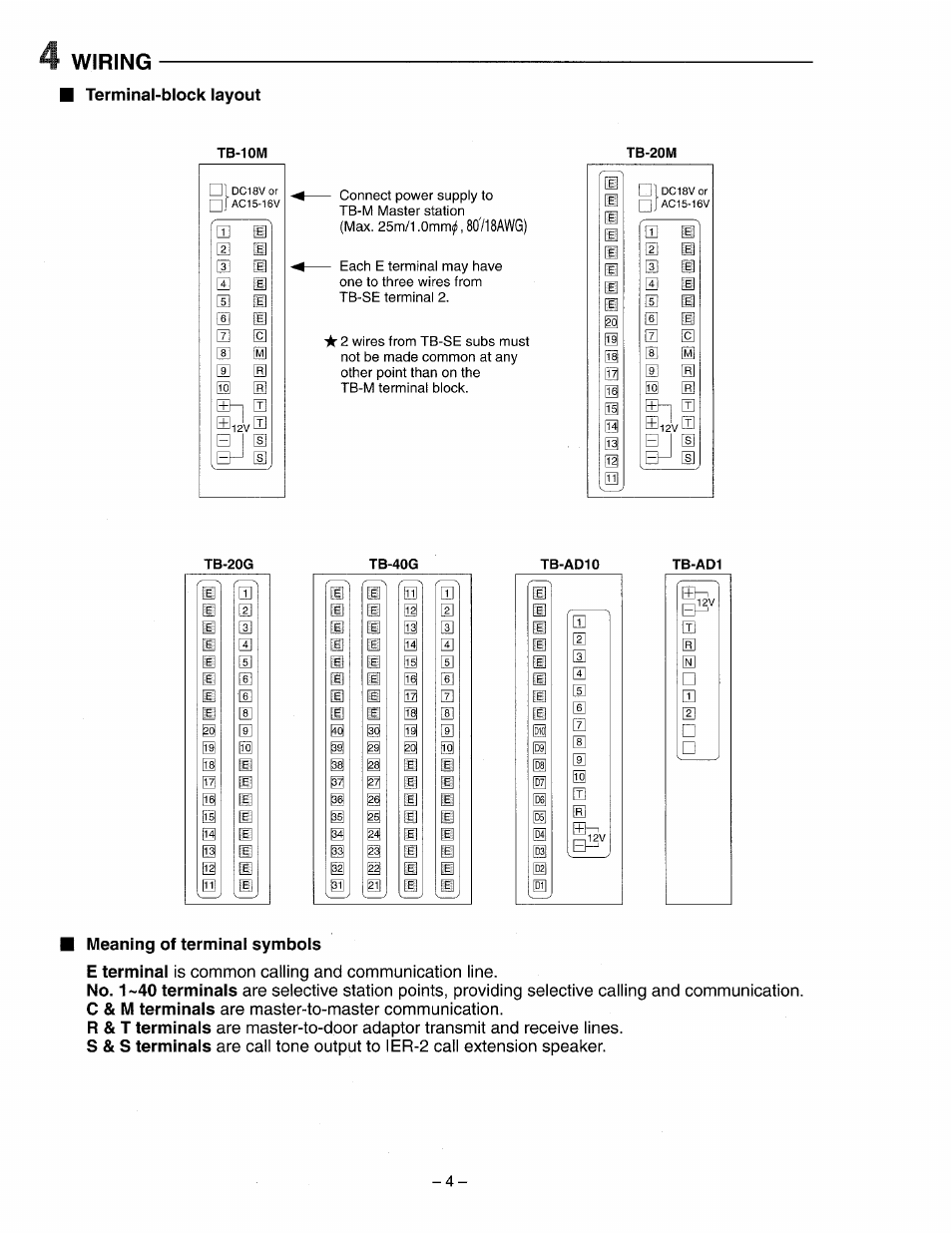 Wiring, 4 wiring | Aiphone TB-10M User Manual | Page 4 / 12