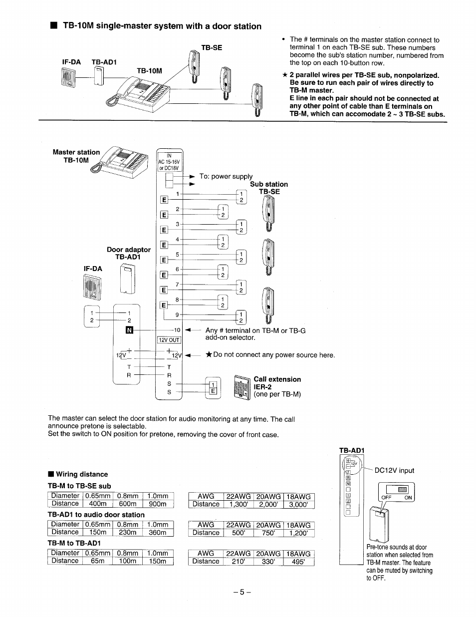 Aiphone TB-10M User Manual | Page 5 / 12