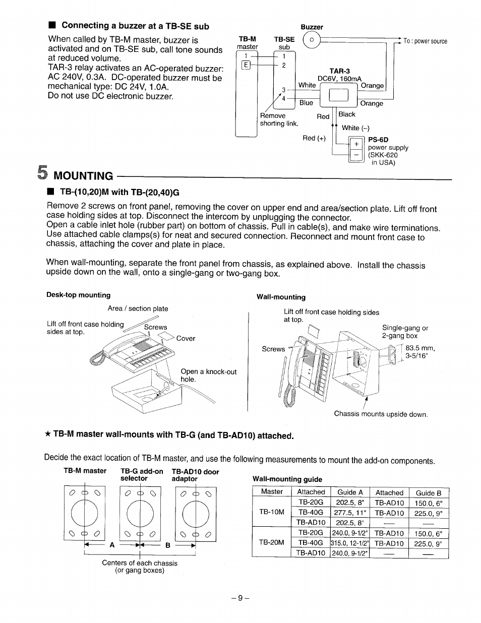 Mounting, 5 mounting | Aiphone TB-10M User Manual | Page 9 / 12