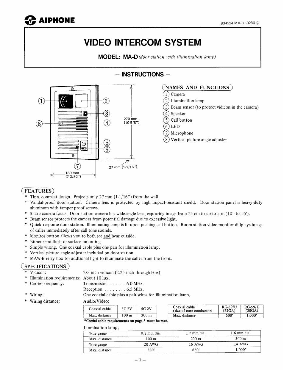 Aiphone MA-D User Manual | 6 pages