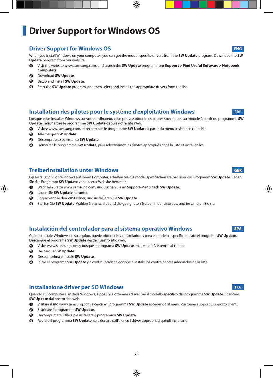 Driver support for windows os, Treiberinstallation unter windows, Installazione driver per so windows | Samsung NP270E5V User Manual | Page 23 / 27