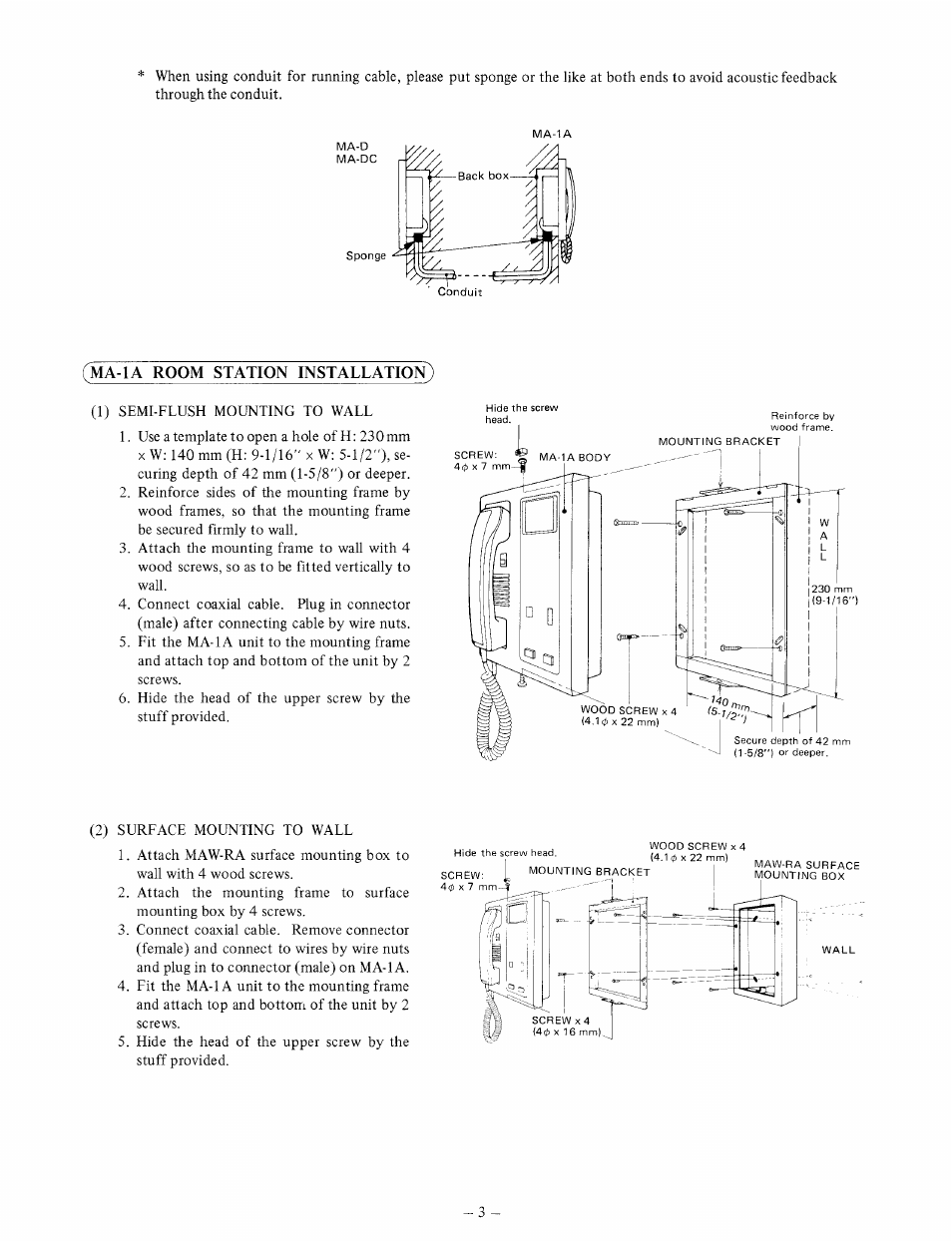 Fma-la room station installation) | Aiphone MA-1A User Manual | Page 3 / 6