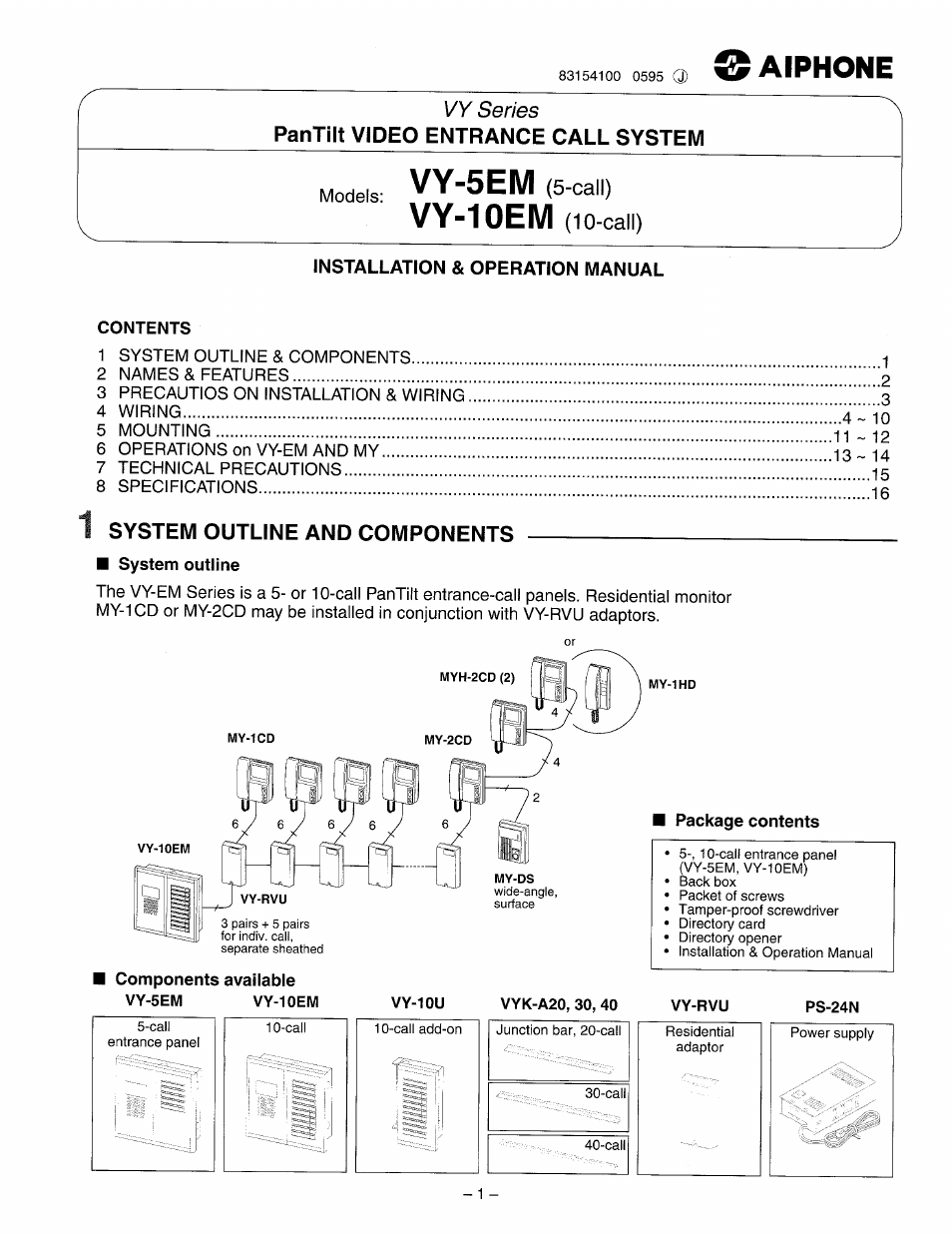 Aiphone VY-5EM User Manual | 16 pages