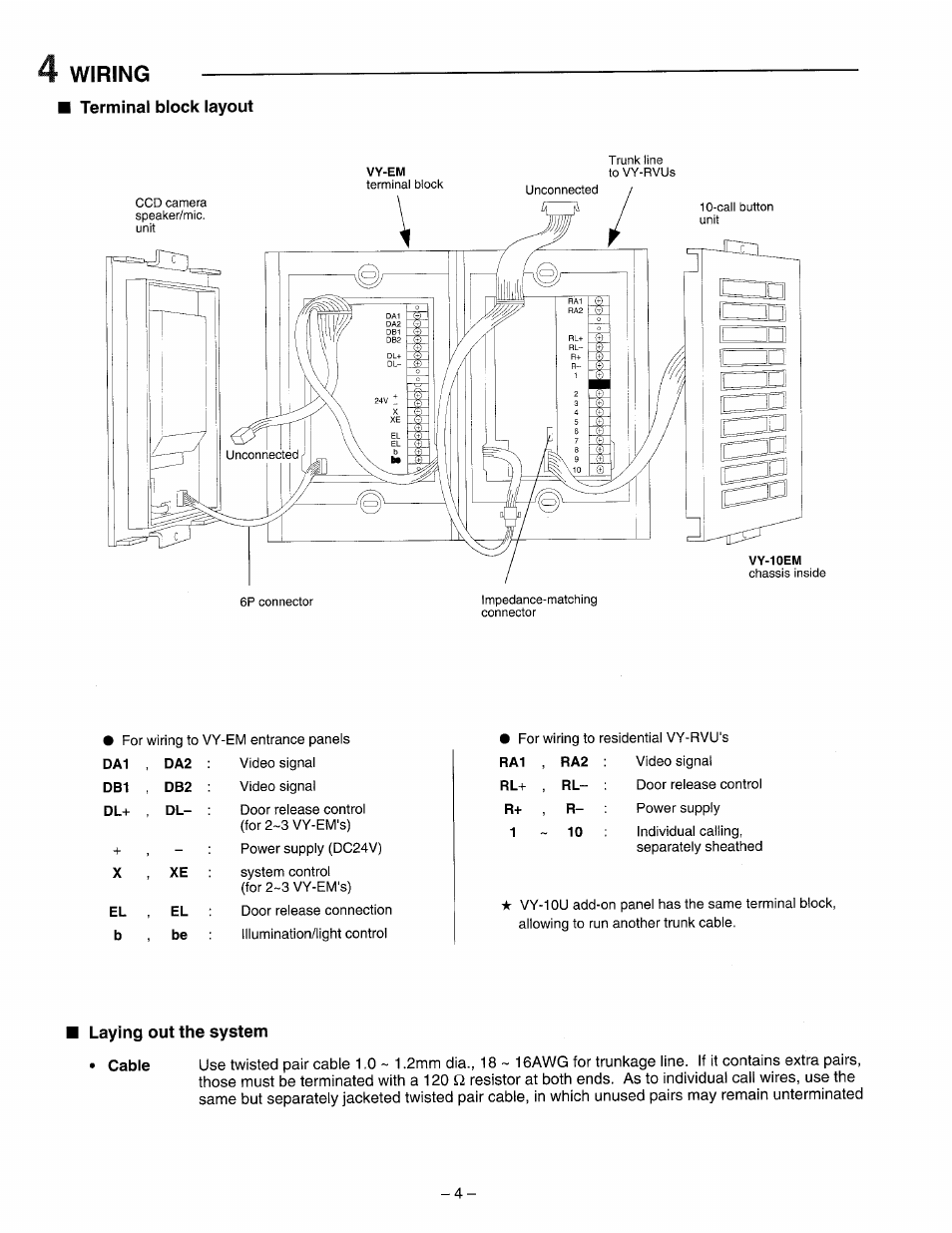 Wiring | Aiphone VY-5EM User Manual | Page 4 / 16