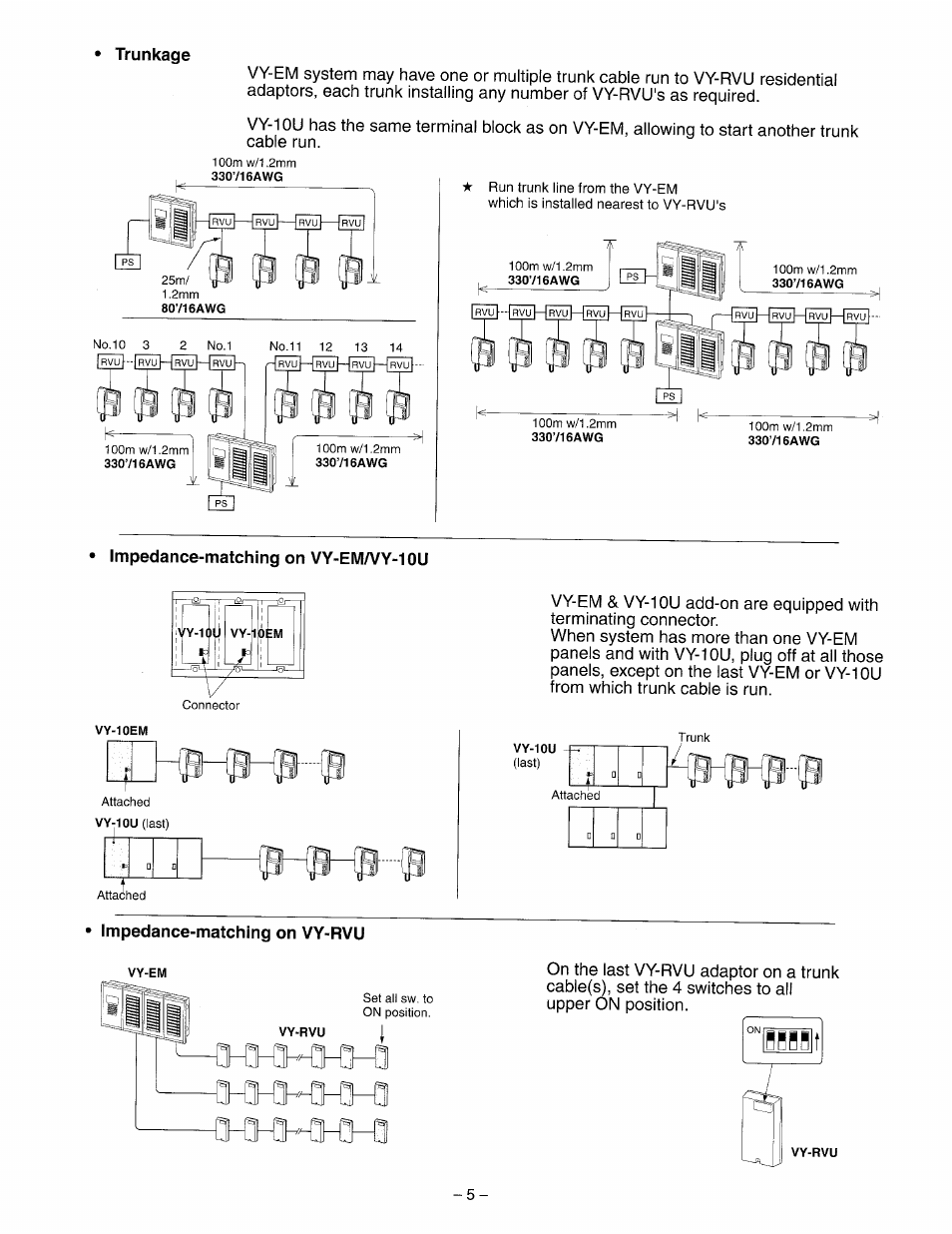 Impedance-matching on vy-rvu | Aiphone VY-5EM User Manual | Page 5 / 16