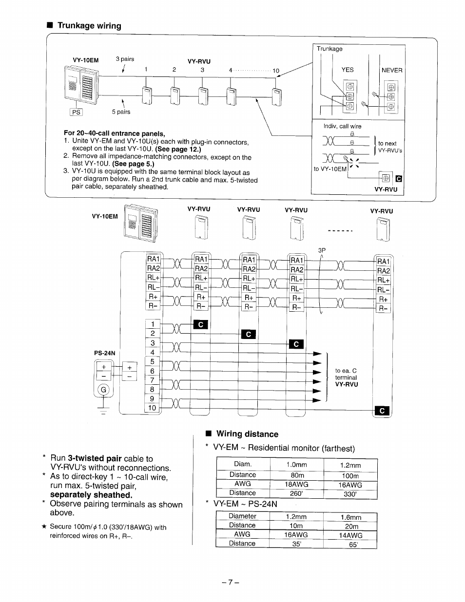 I wiring distance | Aiphone VY-5EM User Manual | Page 7 / 16