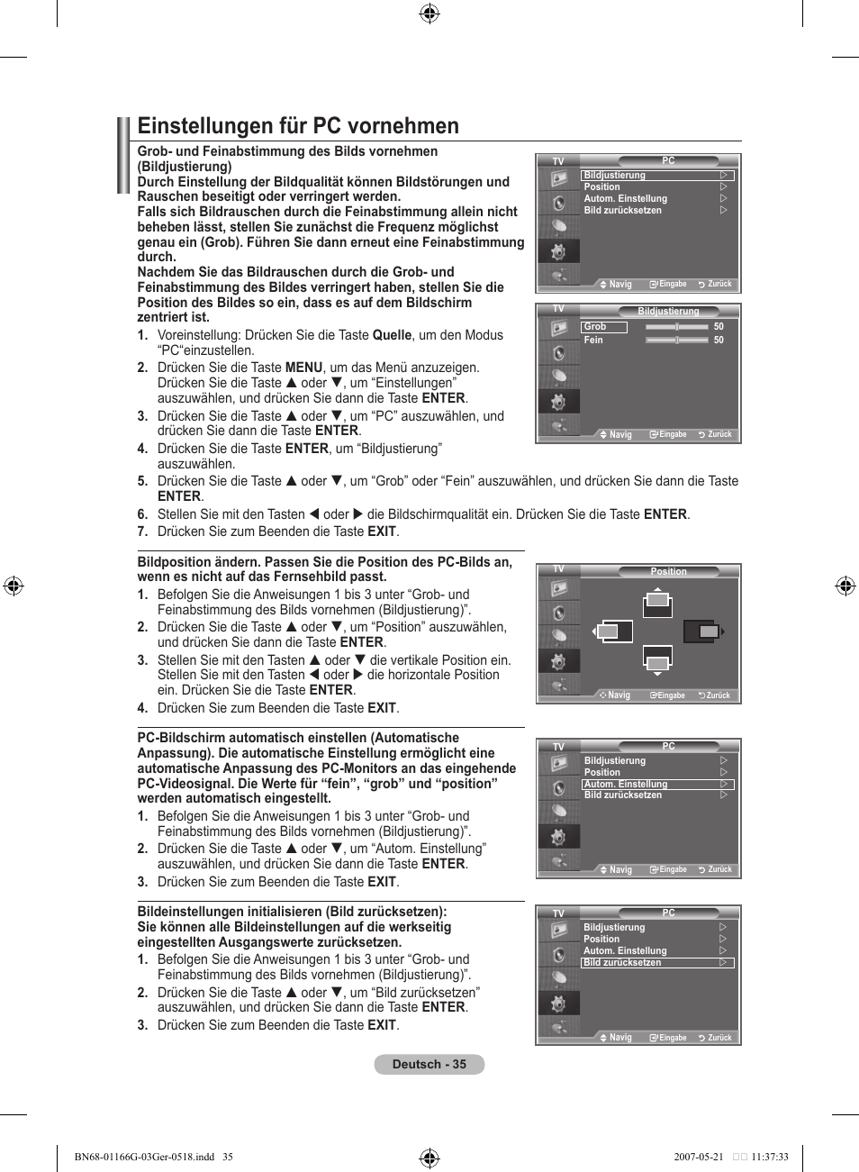 Einstellungen für pc vornehmen | Samsung LE23R81B User Manual | Page 113 / 463