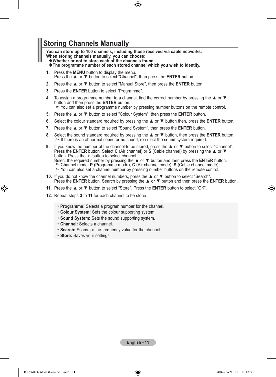 Storing channels manually | Samsung LE23R81B User Manual | Page 13 / 463