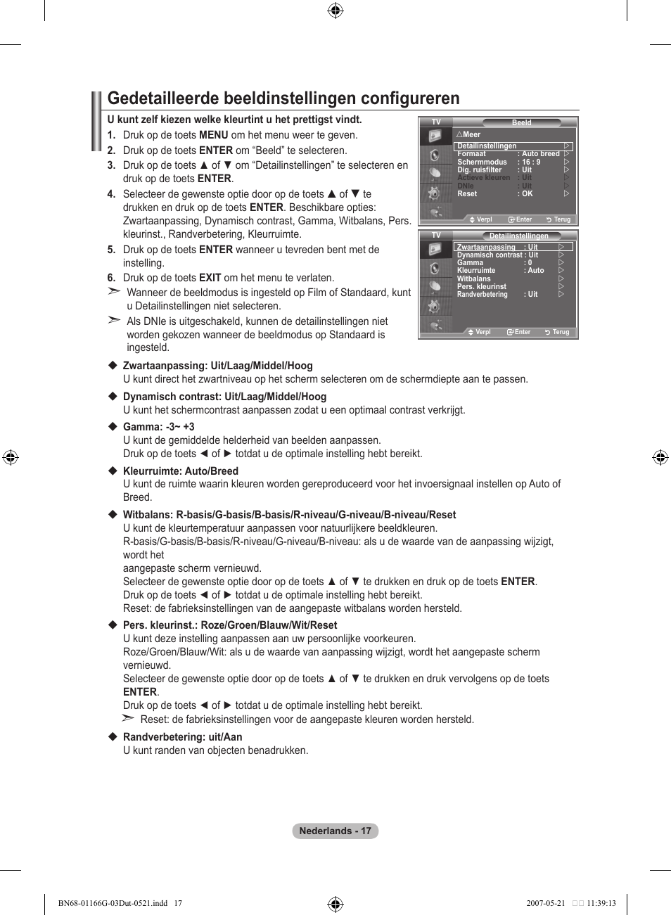 Gedetailleerde beeldinstellingen configureren | Samsung LE23R81B User Manual | Page 133 / 463
