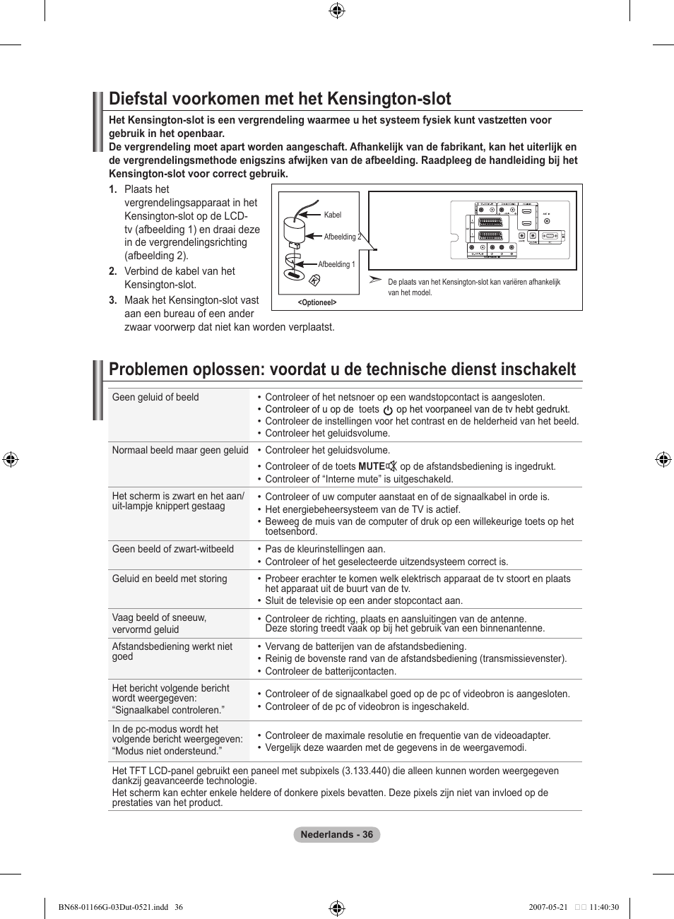 Diefstal voorkomen met het kensington-slot | Samsung LE23R81B User Manual | Page 152 / 463