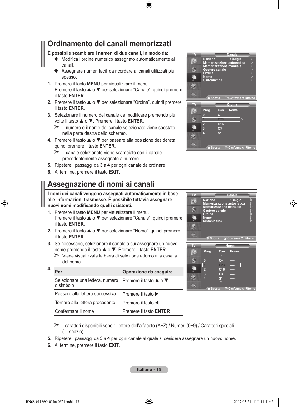 Assegnazione di nomi ai canali | Samsung LE23R81B User Manual | Page 167 / 463