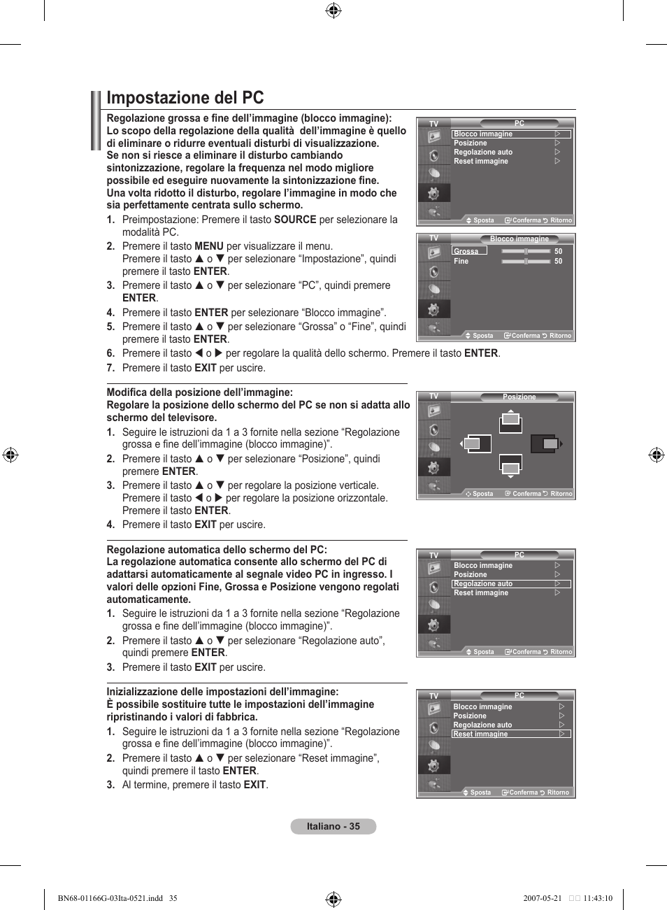Impostazione del pc | Samsung LE23R81B User Manual | Page 189 / 463