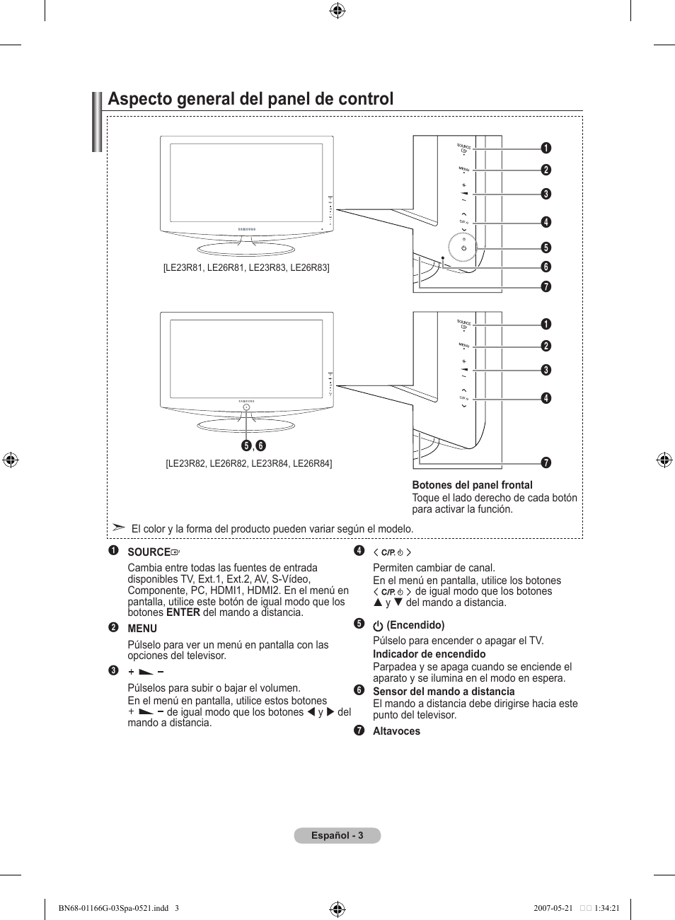 Aspecto general del panel de control | Samsung LE23R81B User Manual | Page 197 / 463