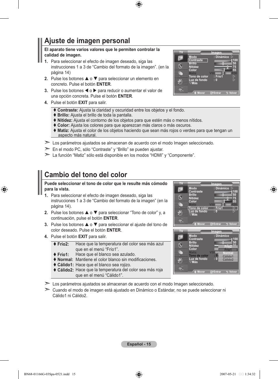 Ajuste de imagen personal, Cambio del tono del color | Samsung LE23R81B User Manual | Page 209 / 463