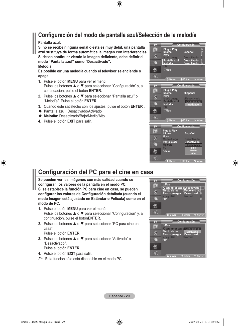 Configuración del pc para el cine en casa | Samsung LE23R81B User Manual | Page 223 / 463