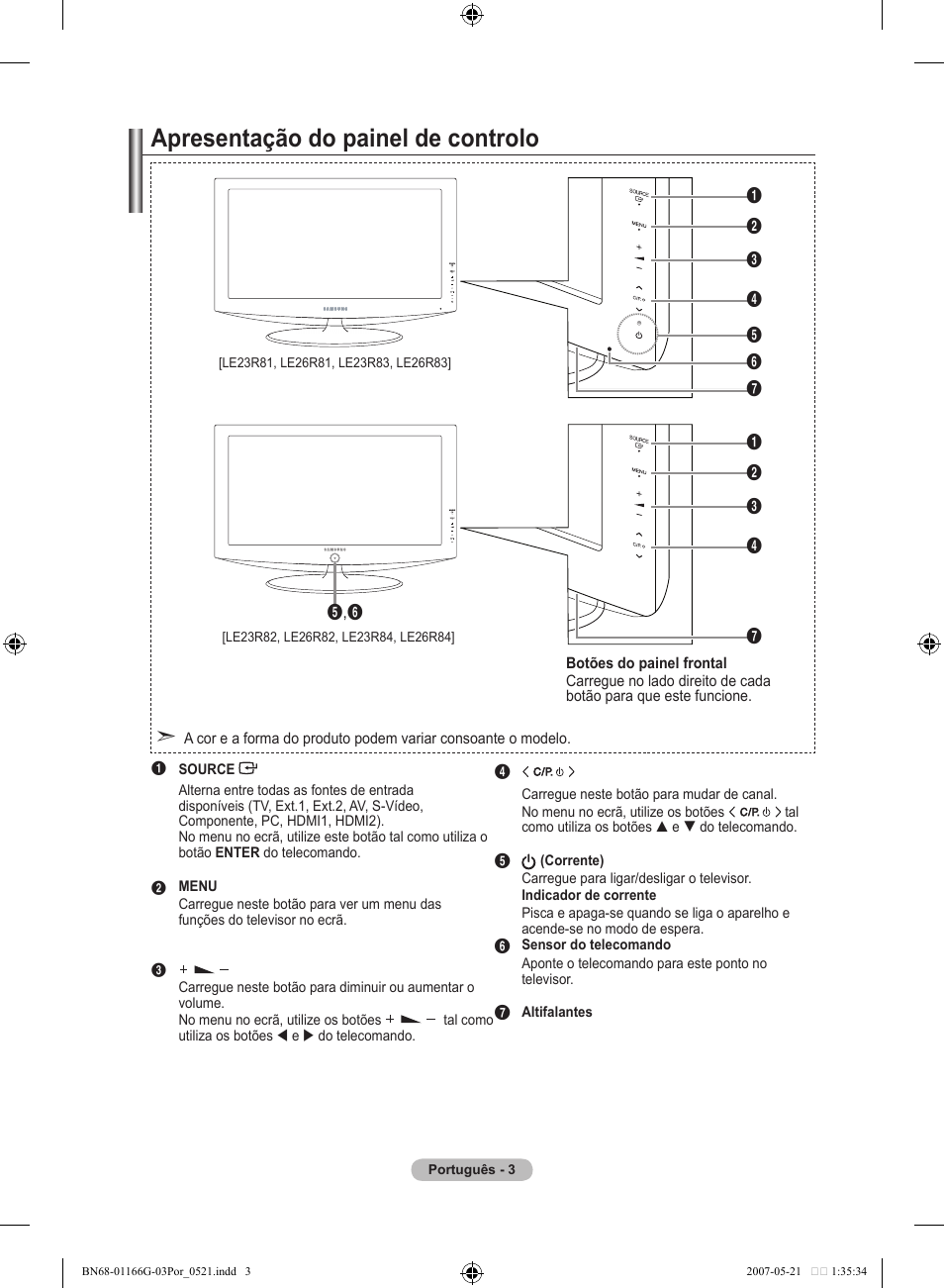 Apresentação do painel de controlo | Samsung LE23R81B User Manual | Page 235 / 463