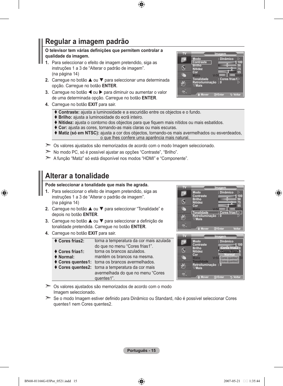 Regular a imagem padrão, Alterar a tonalidade | Samsung LE23R81B User Manual | Page 247 / 463