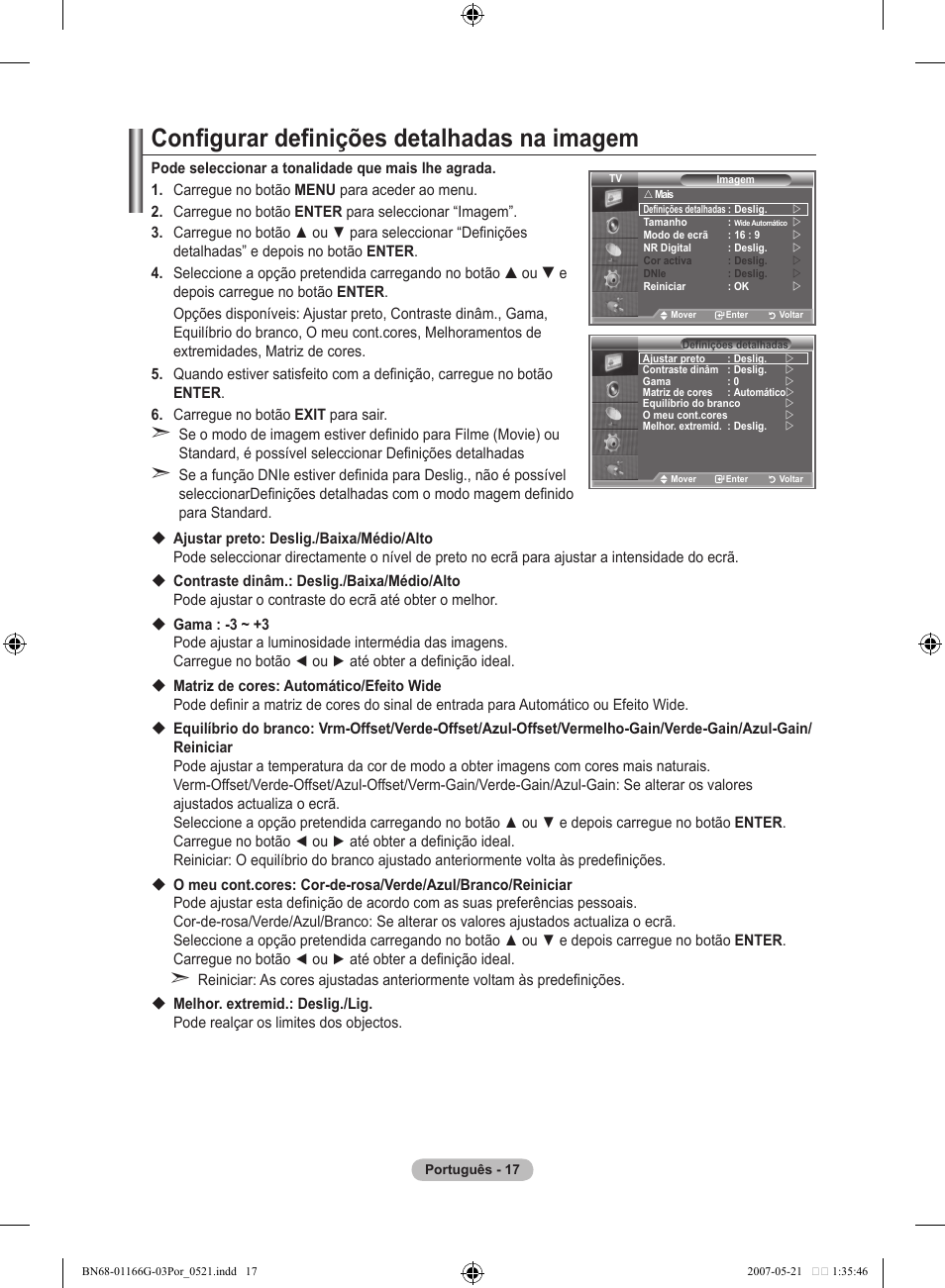 Configurar definições detalhadas na imagem | Samsung LE23R81B User Manual | Page 249 / 463