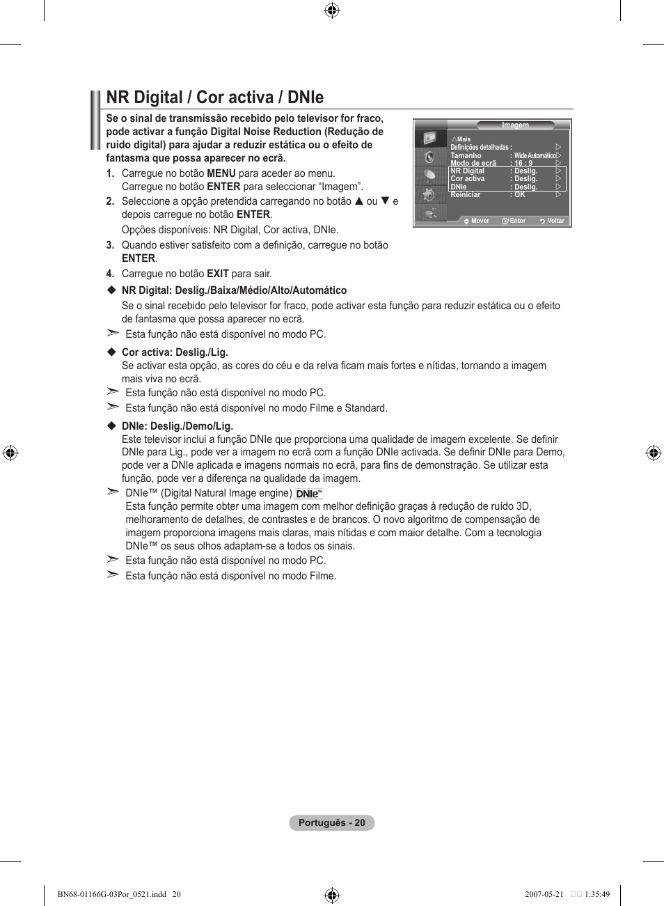 Nr digital / cor activa / dnie | Samsung LE23R81B User Manual | Page 252 / 463