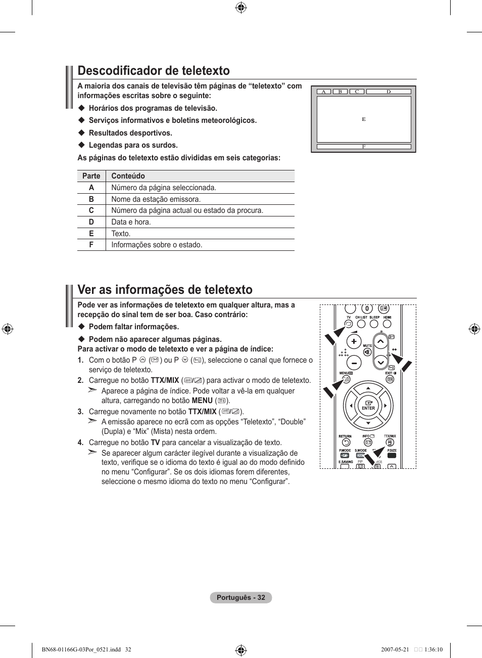 Descodificador de teletexto, Ver as informações de teletexto | Samsung LE23R81B User Manual | Page 264 / 463