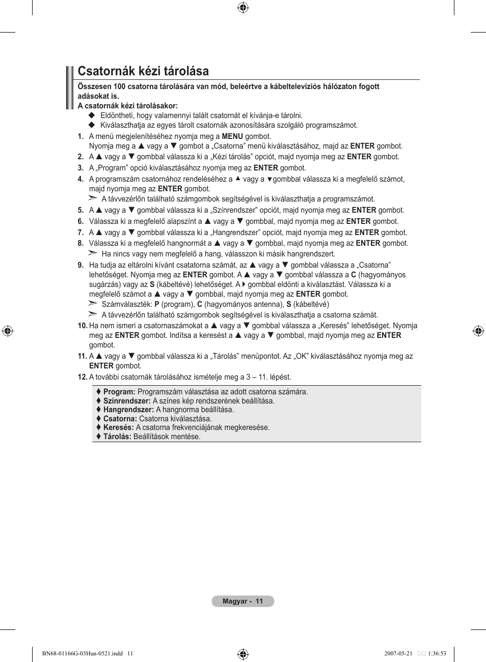 Csatornák kézi tárolása | Samsung LE23R81B User Manual | Page 281 / 463