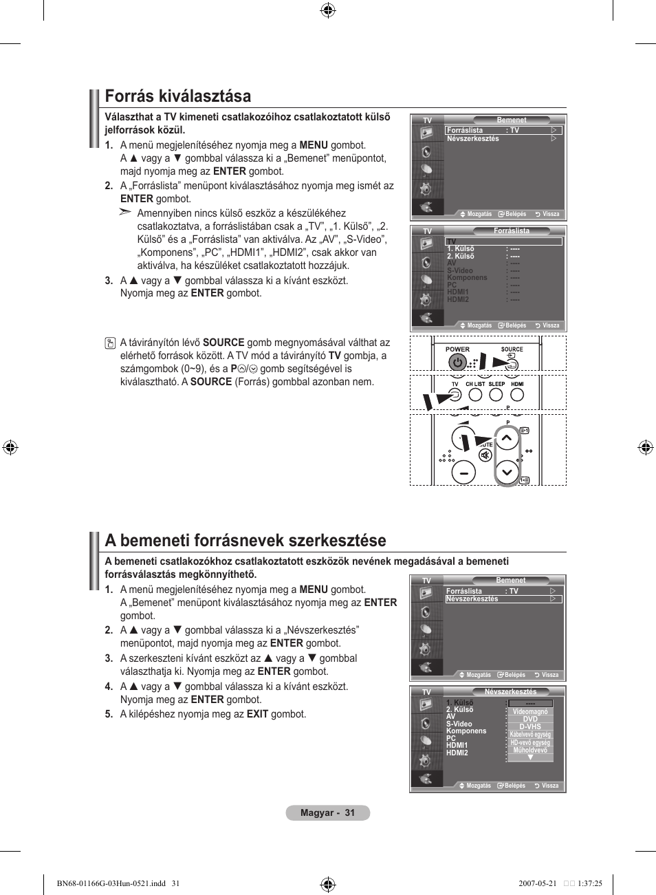 Forrás kiválasztása, A bemeneti forrásnevek szerkesztése | Samsung LE23R81B User Manual | Page 301 / 463