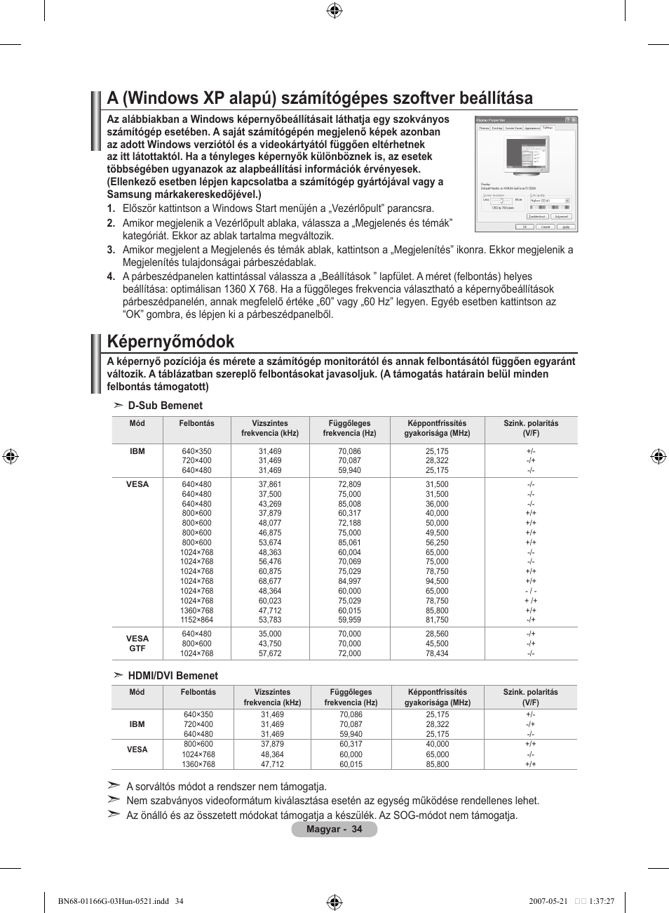 Képernyőmódok | Samsung LE23R81B User Manual | Page 304 / 463
