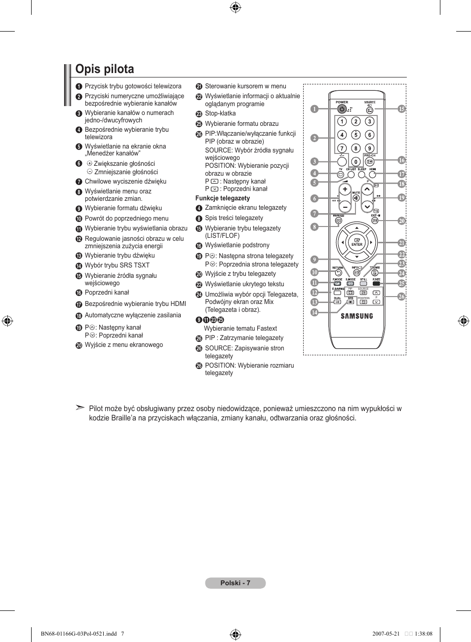 Opis pilota | Samsung LE23R81B User Manual | Page 315 / 463