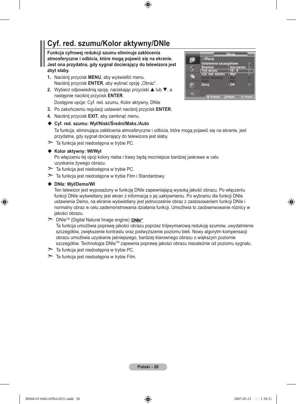 Cyf. red. szumu/kolor aktywny/dnie | Samsung LE23R81B User Manual | Page 328 / 463