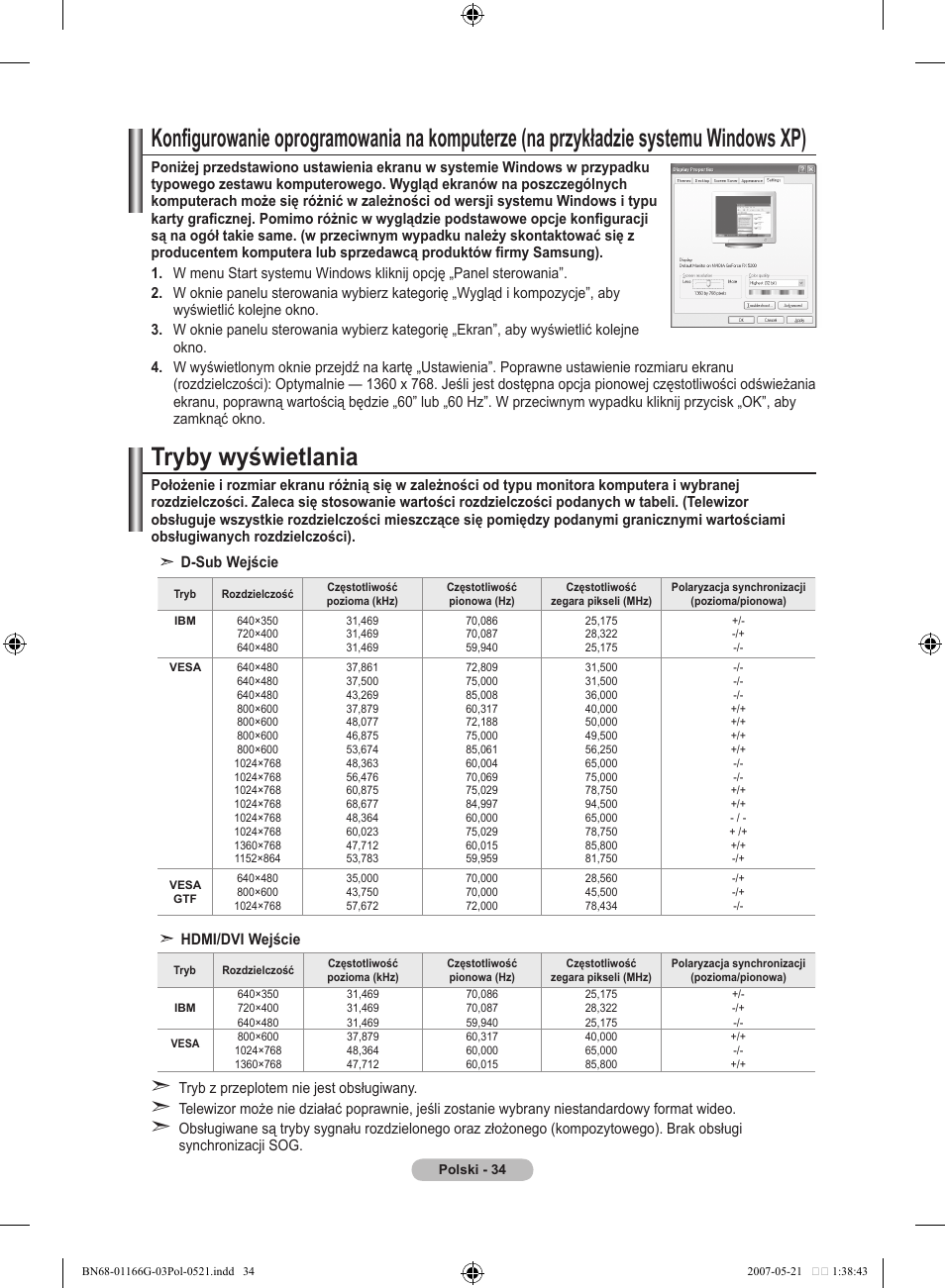 Tryby wyświetlania | Samsung LE23R81B User Manual | Page 342 / 463