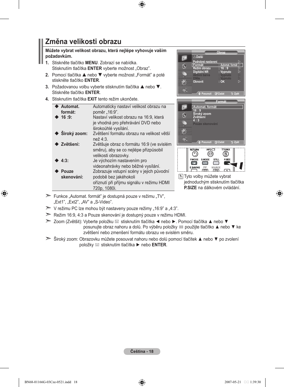 Změna velikosti obrazu | Samsung LE23R81B User Manual | Page 364 / 463
